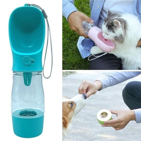 CatzyLife® Taşınabilir Mama Hazneli Evcil Hayvan Suluğu Seyahat Kabı Kilitlenebilen Su Sızdırmaz 380ML