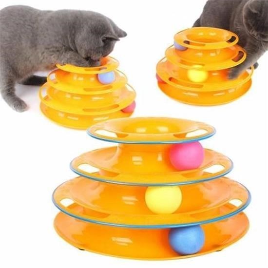 3 Katlı Döner Toplu Kedi Oyuncağı | Tower of Tracks Eğlenceli Kedi Seti