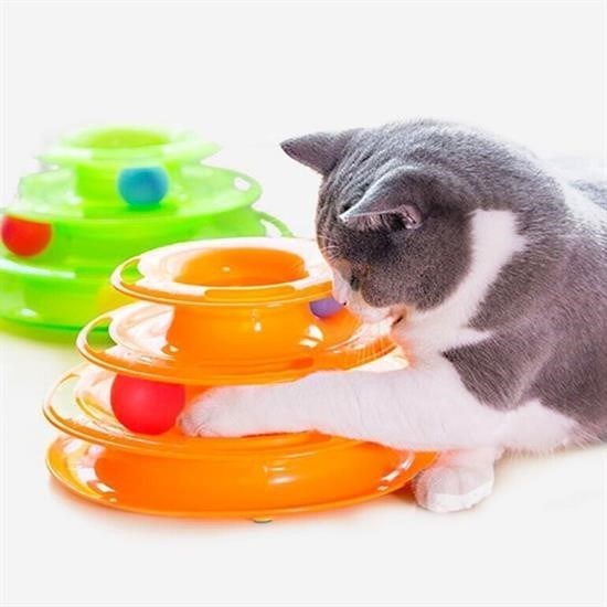 3 Katlı Döner Toplu Kedi Oyuncağı | Tower of Tracks Eğlenceli Kedi Seti
